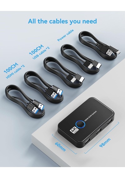 Kvm Anahtarı, Kvm Anahtarı Hdmı, Bir Hd Monitör Ve Klavye Fare Paylaşımı 2 Bilgisayar İçin Usb Kvm Anahtarı, 4k