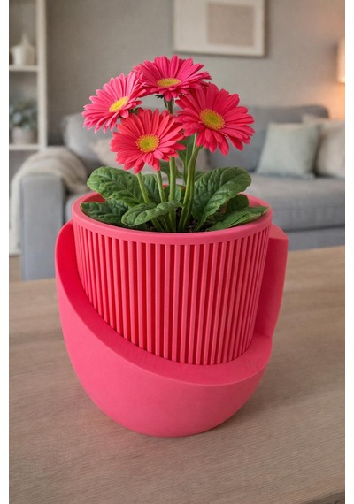 Omeyva Dekoratif Japandi Akıllı Çiftli Saksı Çiçek Kaktüs Bitki Yetiştirme Saksısı - 11 Cm. - Pembe