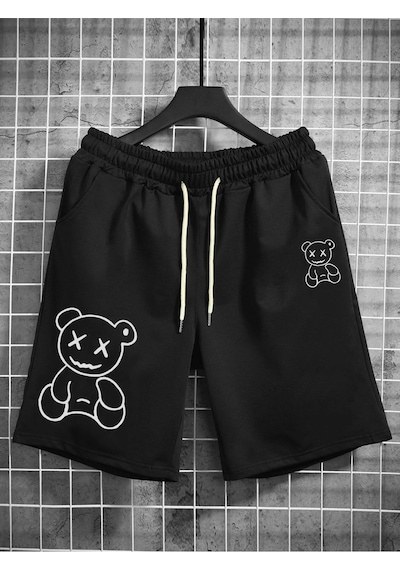Unısex Tjikuzu Bear Baskılı Siyah Şort Siyah
