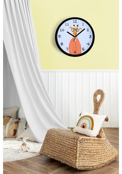 Sevimli Zürafa Çizimli Çocuk Odası Duvar Saati - 25cm - Önü Camlı Siyah Kasa - Sessiz Mekanizma-jh0986 Siyah