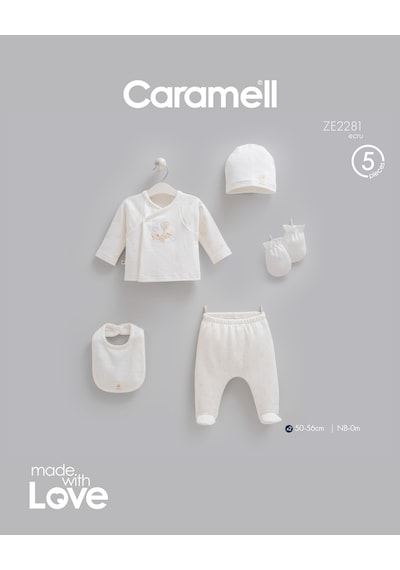 Caramell Mini Travel 5'li Hastane Çıkışı Zıbın Seti Ekru renkli