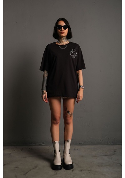 Technomonkey Unisex Siyah Oversize Ördek Baskılı Techno Tişört