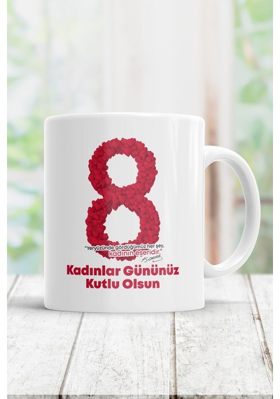 8 Mart Kadınlar Günü Kupa Bardak Beyaz