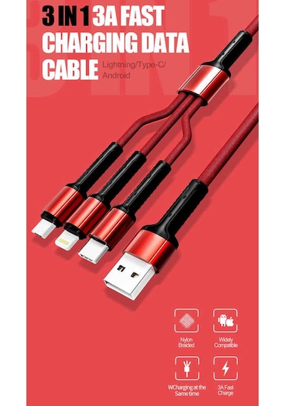 Goocamp Kırmızı Lc93 3 İn 1 Usb Kablo