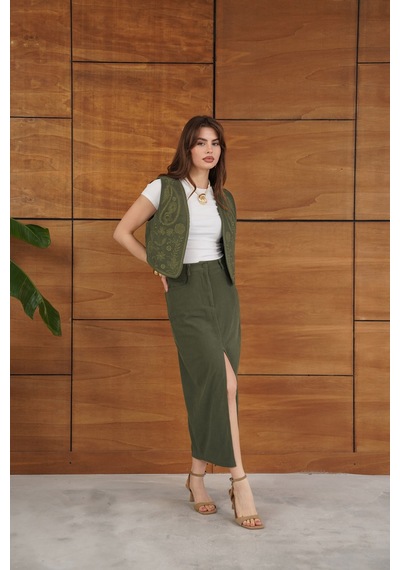 Verymoda Fitilli Kadife Etek F2033 Haki