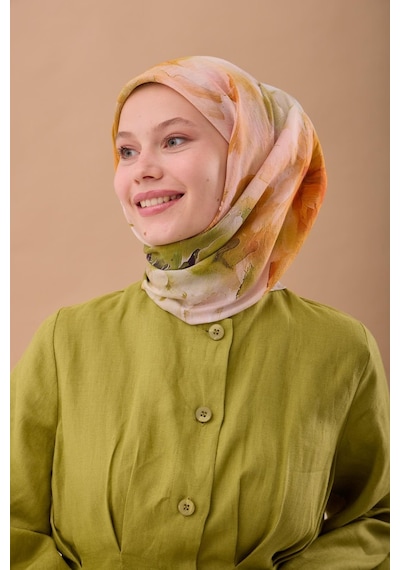 Silk Home Olinda İpek Eşarp 47004-05 Gri, Turuncu, Sarı, Yeşil