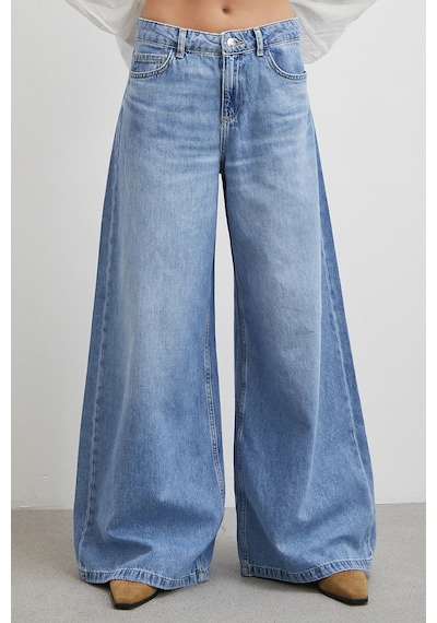 Yüksek Bel Wide Leg Jean Mavi Mavi
