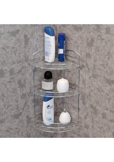 Teknotel Üç Katlı Banyo Duş Köşe Rafı Krom Bk033 Krom