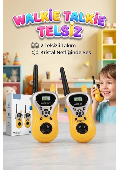 İlk Telsizim Sesli Mikrofonlu Pilli Antenli İkili Telsiz Eğitici Oyuncak Seti 1