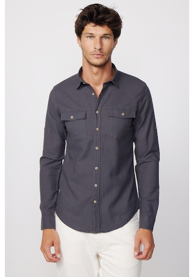 Tudors Slim Fit Uzun Kol Çift Cep Pamuk Keten Spor Yaka Füme Erkek Gömlek-28611-füme Füme Tudors Slim Fit Uzun Kol Çift Cep Pamuk Keten Spor Yaka Füme Erkek Gömlek-28611-füme Füme