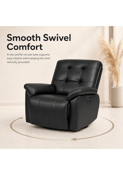 Smarto Relax Zürih Vıp Elektrikli Döner Sallanan Tv Koltuğu Kontrol Panelli Ergonomik Gerçek Deri Baba Koltuğu Siyah