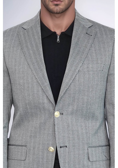 Siyah Balıksırtı Desenli Gold Renk Metal Düğmeli Slim Fit Erkek Blazer Ceket - Wessi Black Siyah Balıksırtı Desenli Gold Renk Metal Düğmeli Slim Fit Erkek Blazer Ceket - Wessi Black