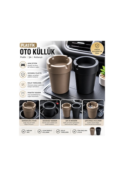 2 Li Plastik Oto Küllük Seti Araç Bardaklığı Uyumlu, Pratik Ve Kolay Temizlenebilir Araba Küllüğü