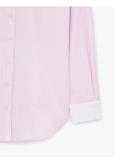Koton Düğmeli Slim Fit Klasik Yaka Renk Bloklu Uzun Kollu Gömlek Pınk Strıpe 7wak60049uw Pembe Çizgili