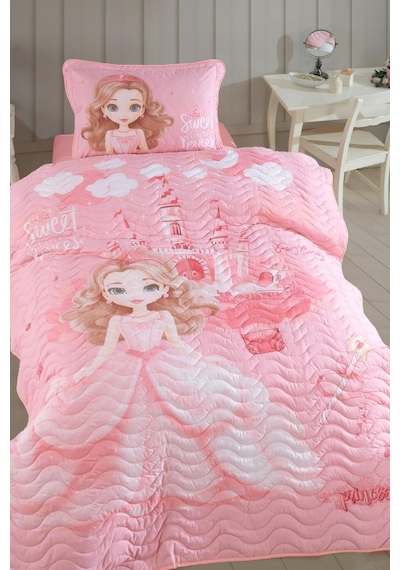 Clasy Ranforce Yatak Örtüsü Tek Kişilik Sweet Princess V1 Pudra