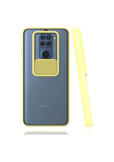 Kilifone - Xiaomi Uyumlu Redmi Note 9 - Kılıf Slayt Sürgülü Arkası Buzlu Lensi Kapak - Sarı