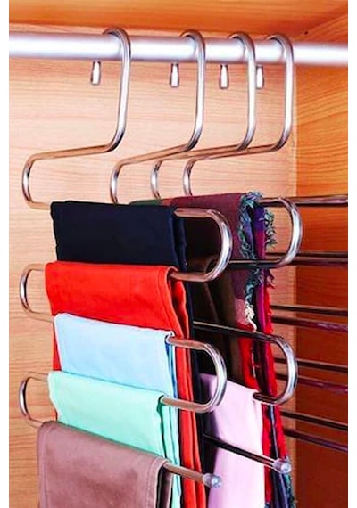 5 Katlı Pantolon Şal Kravat Bluz Askısı Dolap Gardrop Içi Askı Plastik Gri Diğer