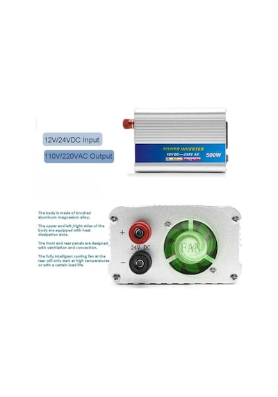 İnverter 12v 220v Çevirici, Araç İçi Güç Dönüştürücü Oto Adaptör, Solar Akü Bağlantılı Çift Voltaj Korumalı Alüminyum Kasa Modifiye Sinüs İnvertör