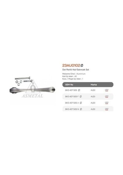Asmetal 23au0102 Salıncak Alüminyum Üst Ön Sol A6 A7 11 8k0407506a