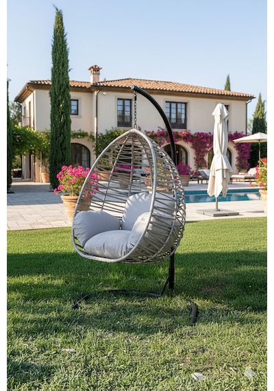 Liv Concept Rattan Tekli Bahçe Salıncağı - Konfor Serisi Açık Gri