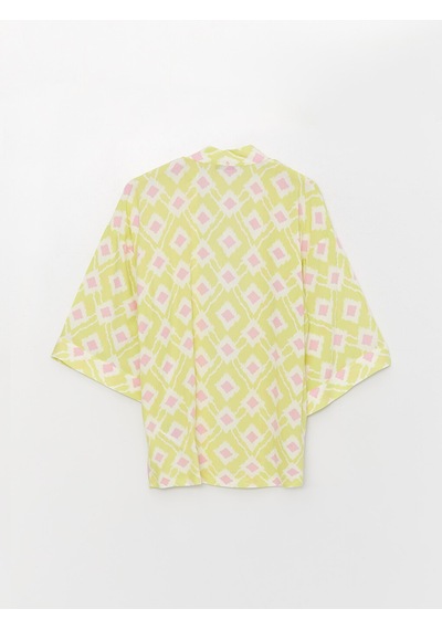 Lcw Vision Yeşil Şal Yaka Desenli Oversize Kadın Kimono