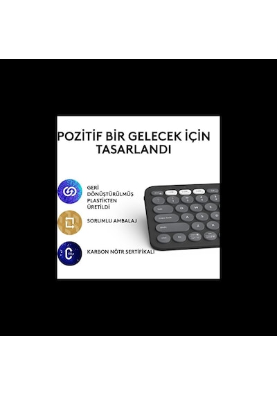 Logıtech K380s, Pebble Keys 2, Siyah, 920-011859, Bluetooth, Türkçe, Q, Multimedya, Mini Klavye