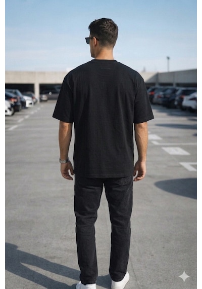 Tarz Cool Erkek Oversize Tişört Minimal Don T Look Back Detaylı Basic Siyah