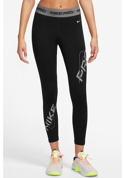 Nike Pro Dri Fit Grafik Mid Rise 7/8 Lenght Tight Kadın Antrenman Taytı Siyah Siyah
