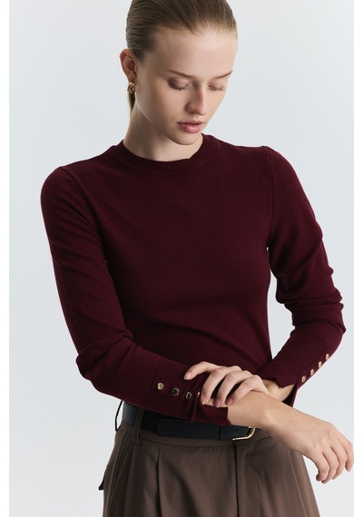 Antioch Basic Düz Triko Kazak Bordo