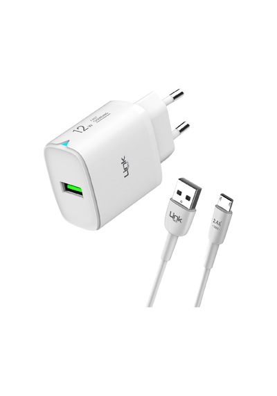 Linktech C301 Safe 12W Micro USB Kablolu Hızlı Şarj Cihazı Seti Beyaz 1 Adet