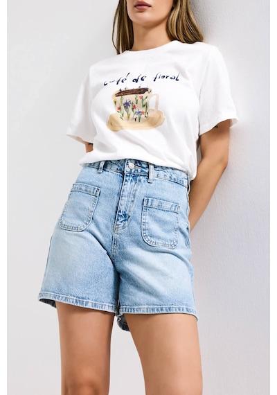 Itsbasic Kadın Snow Kot 4s6-32 Mom Fit Önden Cepli Denim Şort