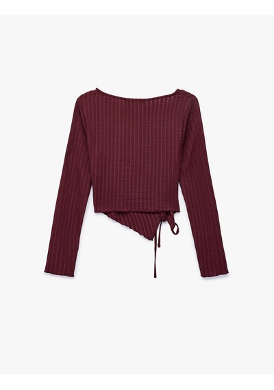 Koton Asimetrik Kesim Büzgülü Uzun Kollu Kaşkorse Bluz Bordo 7wal10024ık