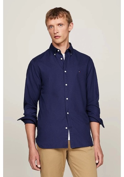Tommy Hilfiger Erkek Lacivert Th Flex Slim Dobby Gömlek Mavi