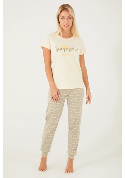 Kadın Arnetta Summer Sweet Kısa Kol Pijama Takım - Krem Krem