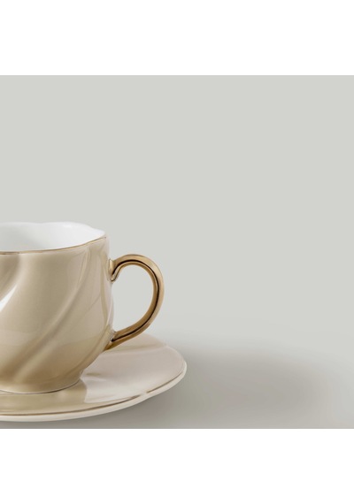 Linens Arias Porselen 4'lü 90 Ml Kahve Fincan Takımı Somon Gold