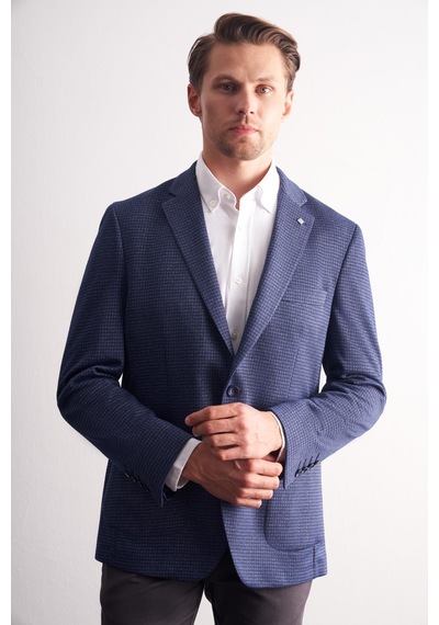 İmza Lacivert Mono Yaka Kendinden Desenli Esnek 6 Drop Comfort Fit Classic Ceket 1002255154 Lacivert