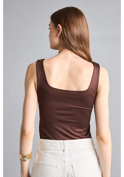 Defacto Kare Yaka Kahverengi Bodysuit H3888ax26smbn341 Kahve-bn341
