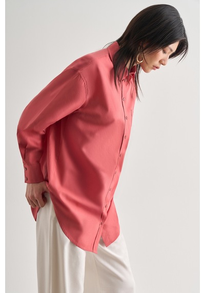 Mizalle Premium Saf Pamuk Şeftali Rengi Oversize Gömlek Şeftali