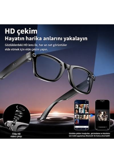 W610 Aı Akıllı Kamera Gözlüğü 4k Wifi Bluetooth 5.3 Sony 8mp Kamera, Gpt Destekli Sesli Asistan, Fotoğraf & Video Çekimi Siyah