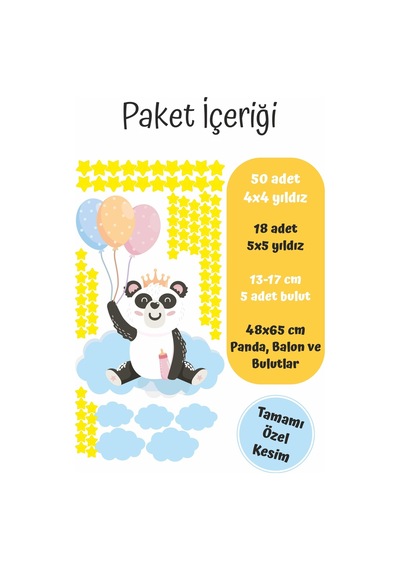MSticker Sevimli Panda Bulutlar Ve Yıldızlar Çocuk Bebek Odası Sticker