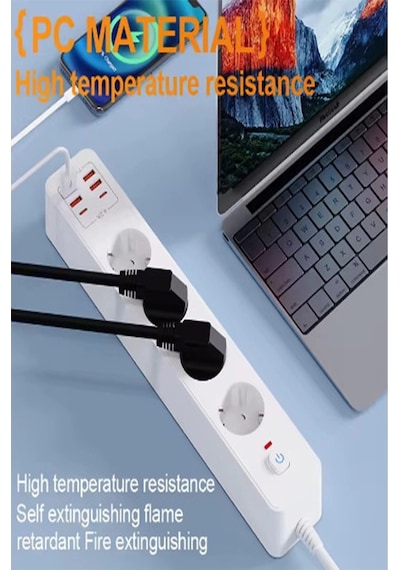 Termal Akım Korumalı 4 Lü Priz 4x Usb 2x Type-c Çıkışlı Grup Priz Çoğaltıcı 3500w Standart