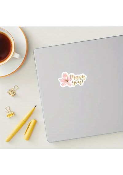Store 200 Adet Suluboya Tarzı Pembe Çiçekli "thank You" Yazılı Paketleme Teşekkür Etiketi 3.81x2.03cm Çok Renkli