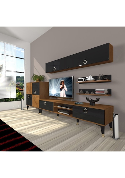 Decoraktiv Eko 6y Mdf Dvd Gold Tv Ünitesi Tv Sehpası Ceviz - Siyah