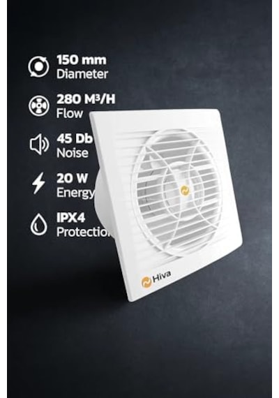 Hiva Banyo Ve Tuvalet Aspiratörü, 280 M³/h Debi, 45 Db Sessiz, 20 W Enerji, Ipx4 Su Sıçrama Korumalı, 230 V, 50 Hz Diğer