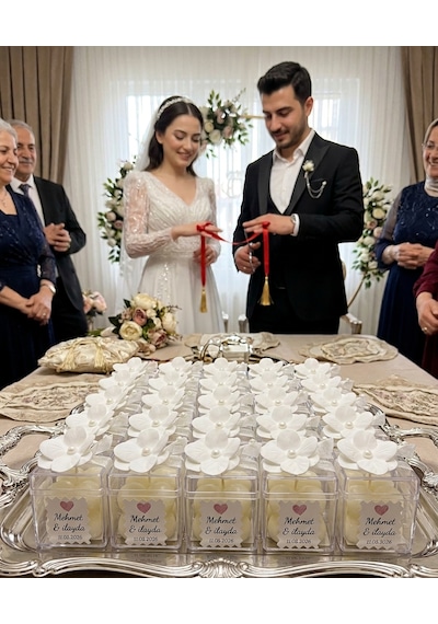 Özel Şeffaf Kutulu Bubble Mum Ve Tasarım Çiçek Seti -25 Adet Beyaz