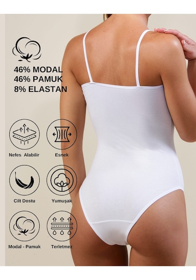 Alya Underwear Kadın Ip Askılı Çıtçıtlı Body, Modal - Pamuk Karışımlı, Kancalı , 2'li Beyaz Paket Beyaz 2'li