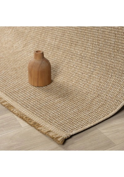 Koyu Bej Jüt Hasır Görünümlü Modern Halı - L664bjbo Kahve