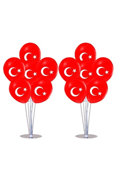 23 Nisan Set : 2 Adet Balon Standı + 14 Türk Bayrağı Baskılı Balon Stand Seti 19 Mayıs 29 Ekim Süs Kırmızı