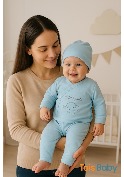 Tois Baby Organik Hastahane Çıkışı Bebek Takımı 0-3 Ay Mavi Renk Mavi