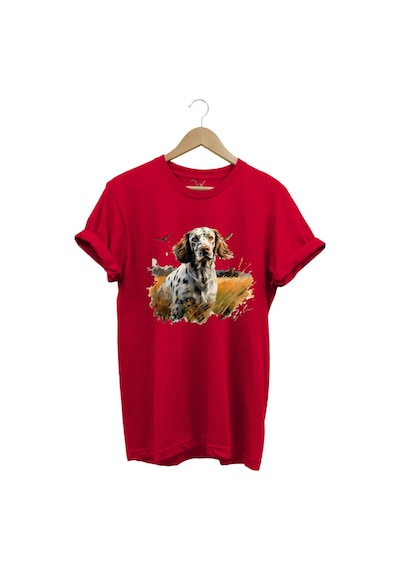 Avcılık Hunting English Setter Vahşi Yaşam Avcı Köpeği %100 Pamuk Unisex Regular Fit T-shirt Kırmızı